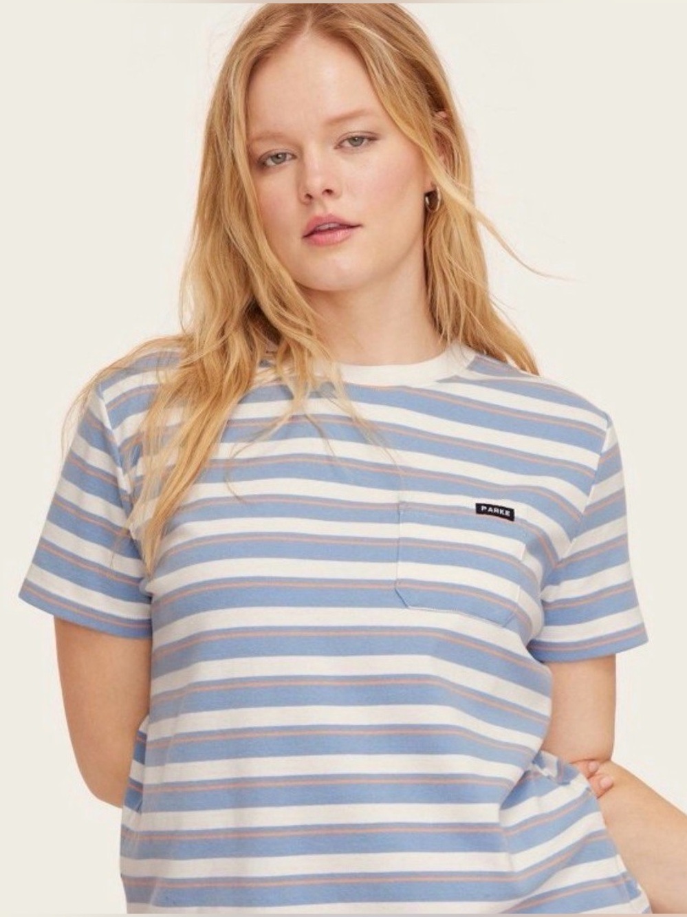 PARKE x Target Brand New Striped Pocket Tee in Blue, White & Tan Size XS